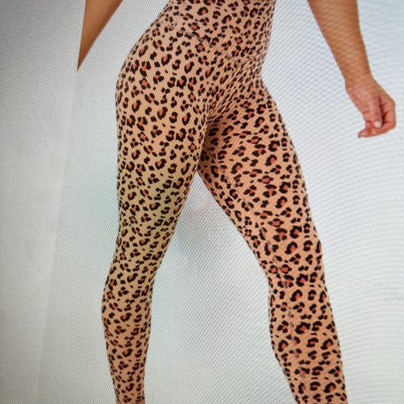 Ryderwear Hybrid Full Length Leggings - Tan Leopard - Size L - Picture 2 of 2